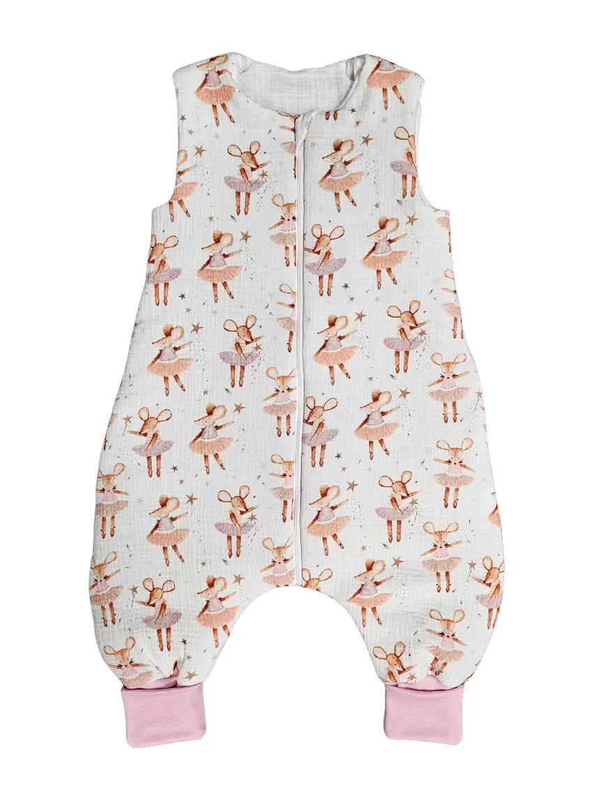 Muslin sleeping bag with legs and filling - Mousie ballerina