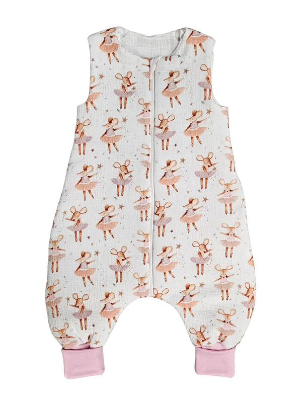 Muslin sleeping bag with legs and filling - Mousie ballerina