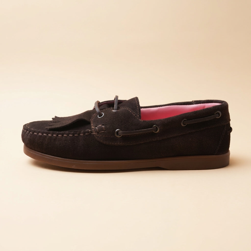 La Pinta | Mocassins en Suède Marron Foncé avec Franges