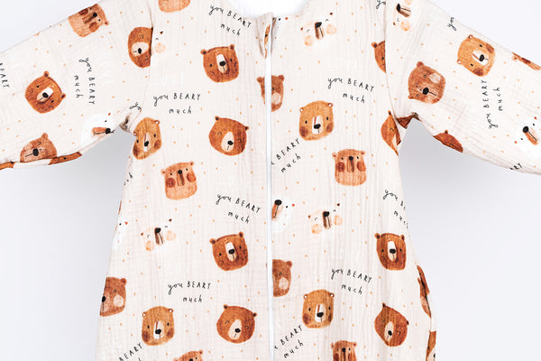 Muslin Double Layer Sleeping Bag with Legs and Sleeves - Love You Beary Much