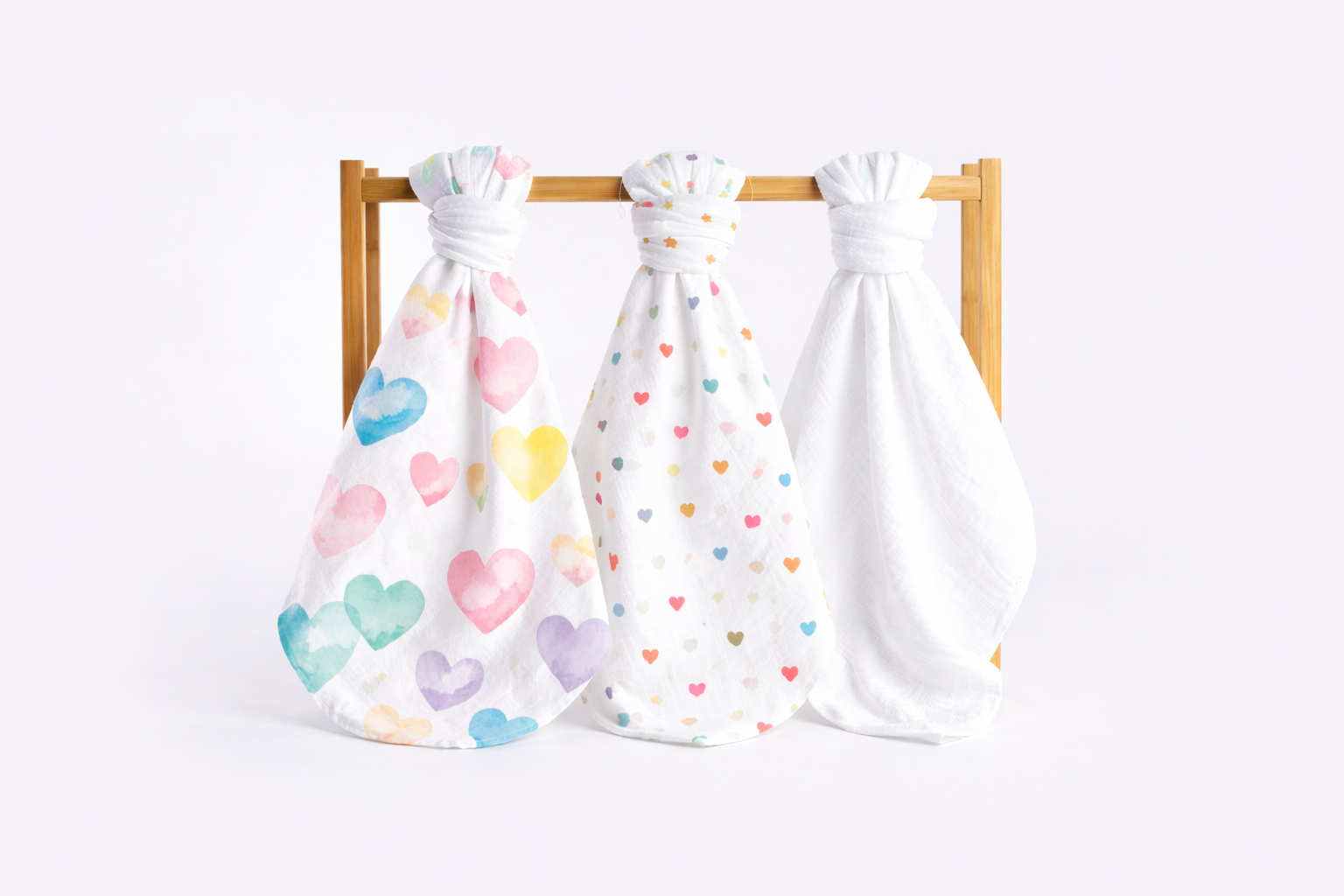 Set of Children's Premium Muslin Tetra Diapers 65x65cm - Set 3/1 - Colorful Hearts