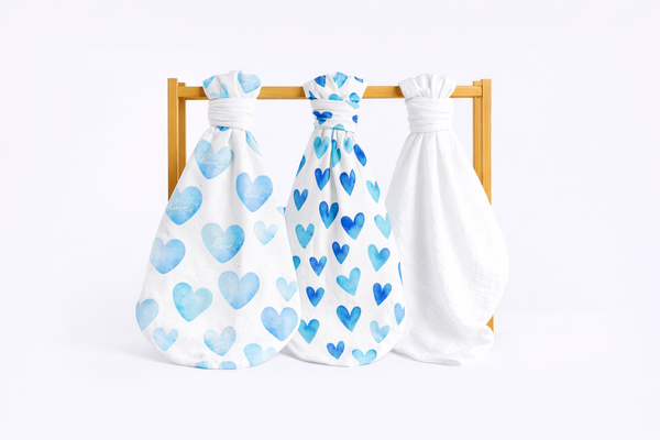 Set dječjih tetra pelena muslin premium 65x65cm - Set 3/1 - Plava srca