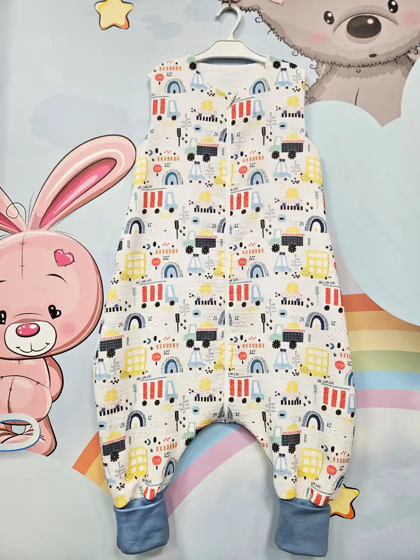 Muslin dvoslojna ljetna vreća za spavanje s nogavicama – Playful vehicles