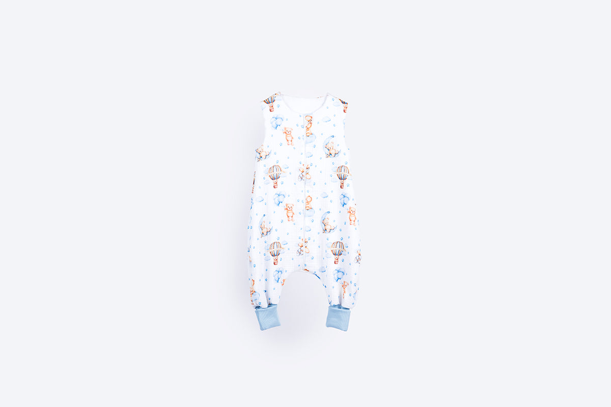 Muslin Double Layer Summer Sleeping Bag with Legs – Sleepy Bear - Blue