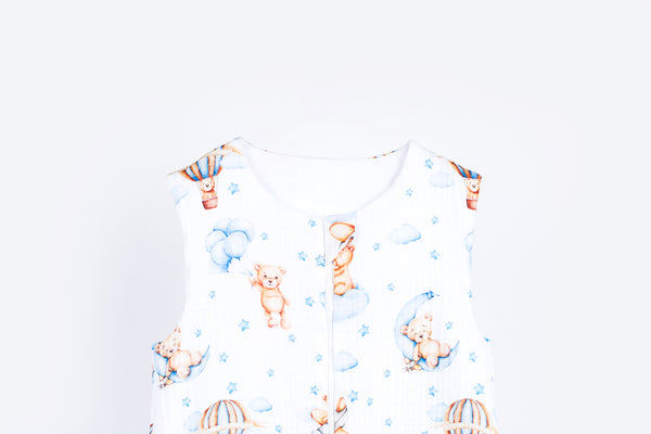 Muslin Double Layer Summer Sleeping Bag with Legs – Sleepy Bear - Blue