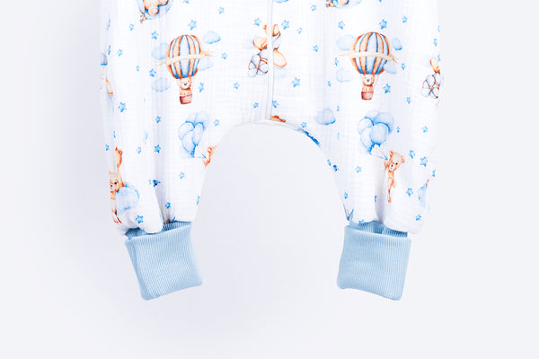 Muslin Double Layer Summer Sleeping Bag with Legs – Sleepy Bear - Blue
