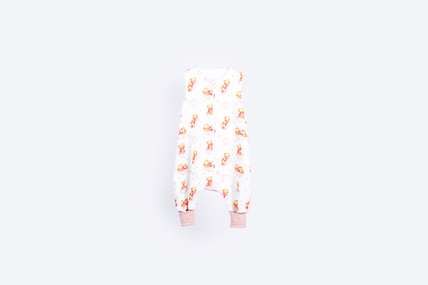 Muslin Double Layer Summer Sleeping Bag with Legs – Sleepy Bear - Pink