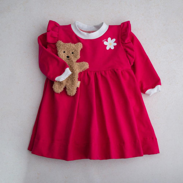 Obleka dolgi rokav z naborki - FUKSIJA Diasy - PUFFI