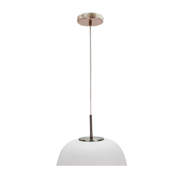 Deze gedetailleerde afbeelding toont de elegante Opalino hanglamp in wit. Een stralende toevoeging voor boven de eettafel.