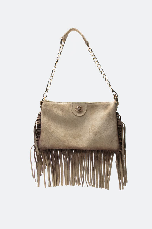 Sac Opéra Suède Frange Taupe