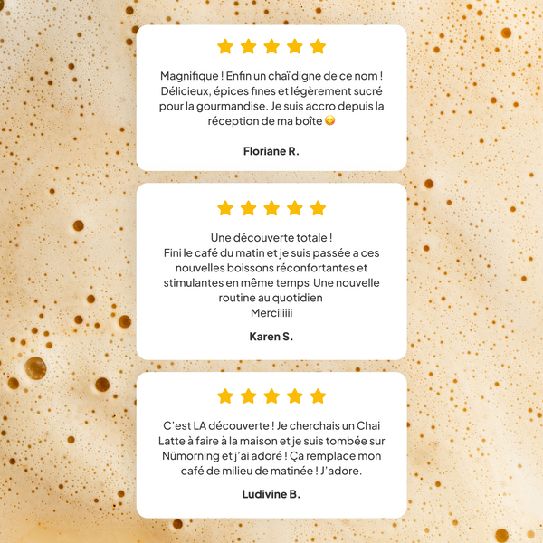 3 avis 5 étoiles sur le chaï latte en poudre Original Chaï de nümorning