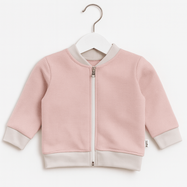 Otroška jopa waffle z zadrgo - Puder roza - PUFFI