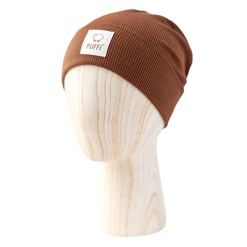 Otroška kapa Beanie - Ribbed ČOKOLADA - PUFFI