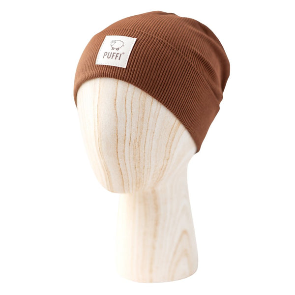 Otroška kapa Beanie - Ribbed ČOKOLADA - PUFFI
