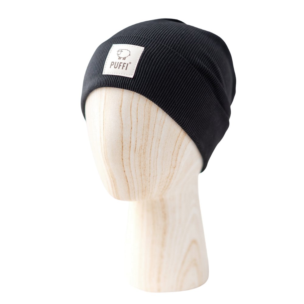 Otroška kapa Beanie - Ribbed ČRNA - PUFFI