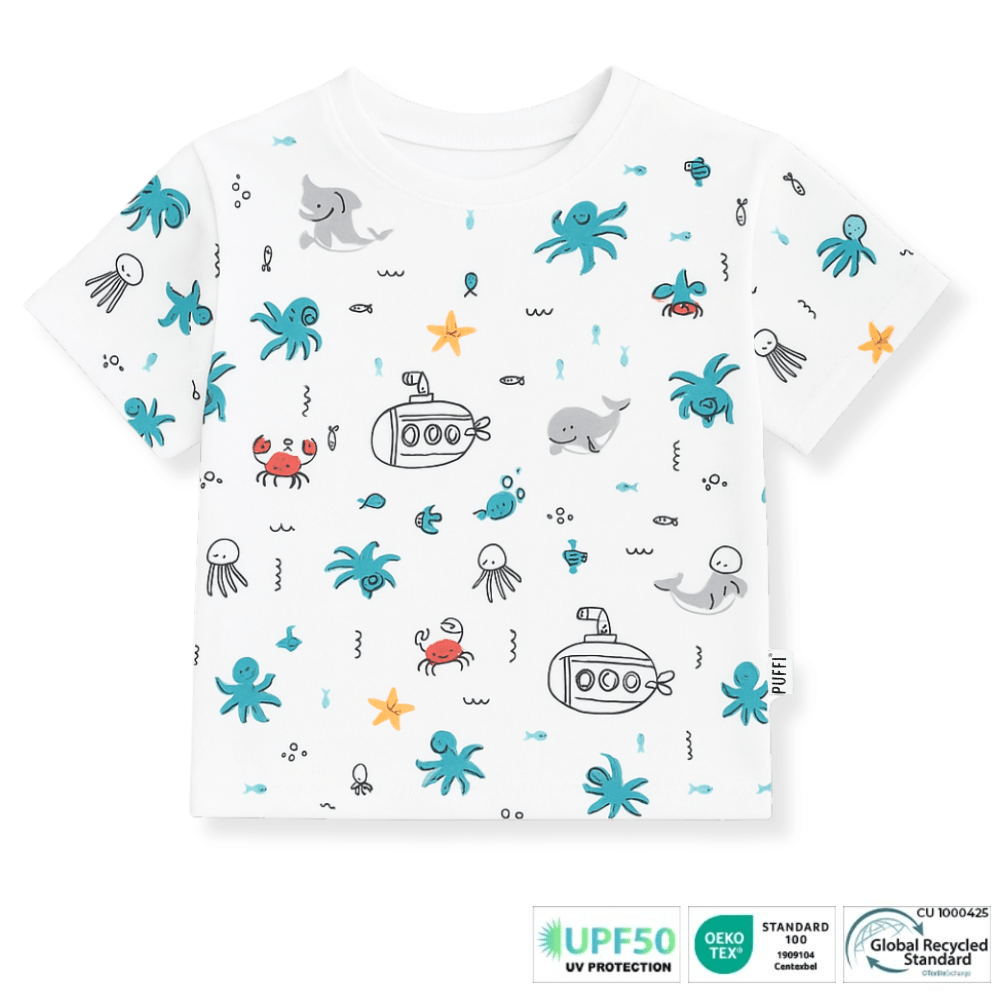 Otroška kopalna majica z UV zaščito, Sea Life UPF50+ - PUFFI