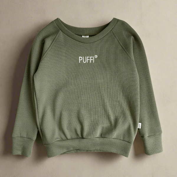 Otroška majica vaffel, Olivno Zelena - PUFFI