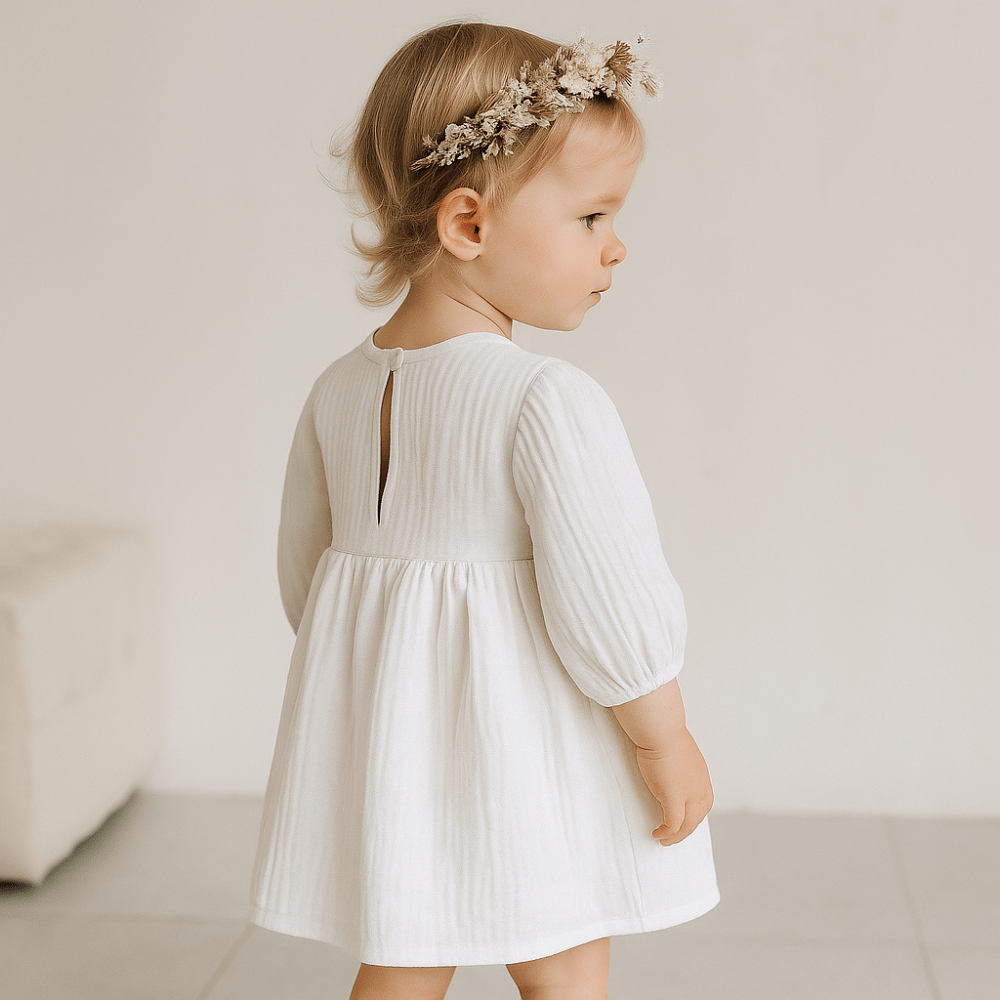 Otroška oblekica muslin - Bela - PUFFI