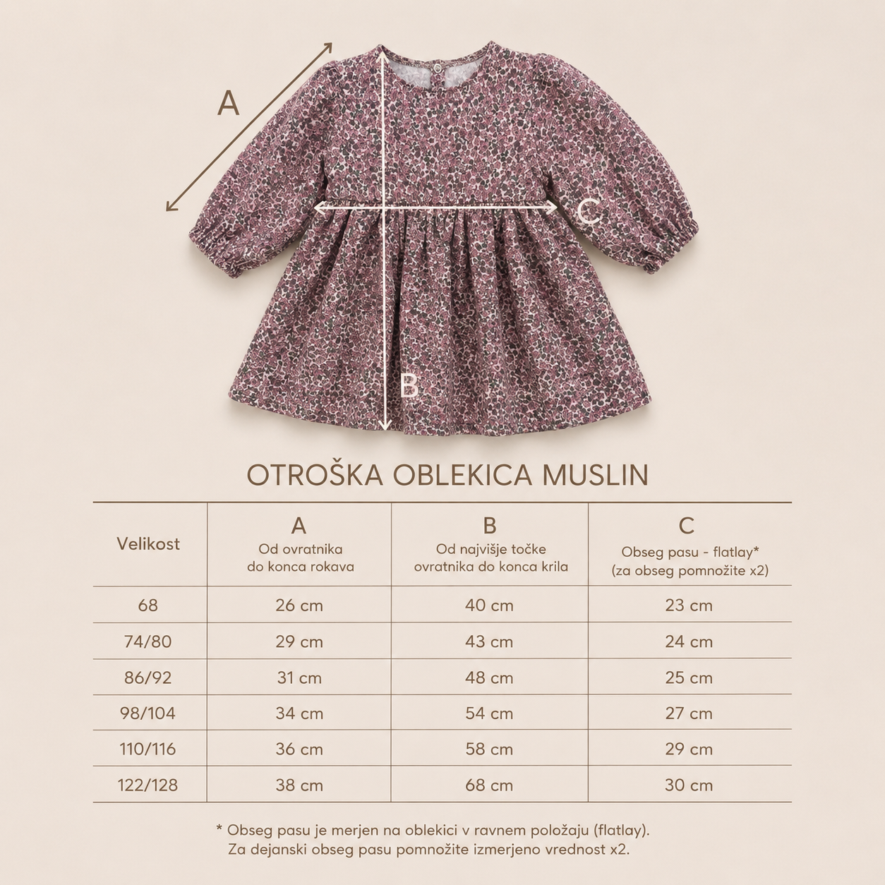 Otroška oblekica muslin - Vintage Berry - PUFFI