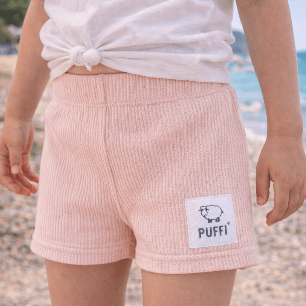 Otroške kratke hlače STRETCH WAFFLE PUDER ROZA - PUFFI