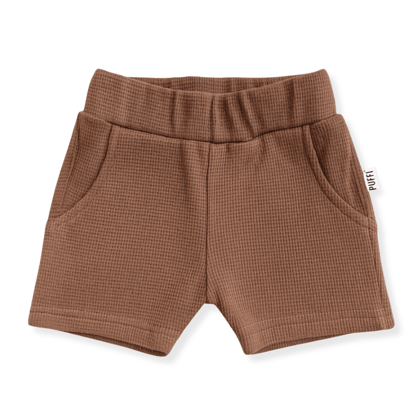 Otroške kratke hlače z žepom WAFFLE ČOKOLADA - PUFFI