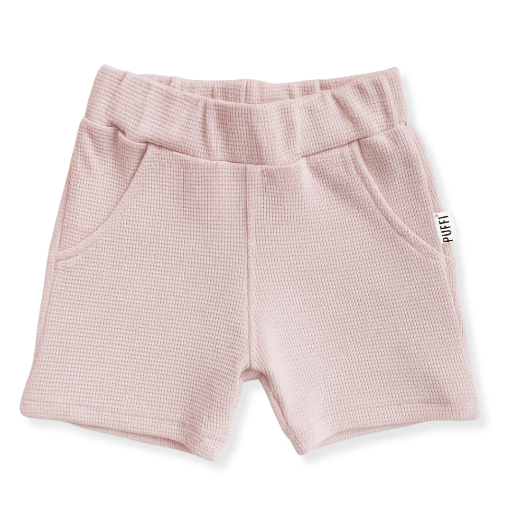 Otroške kratke hlače z žepom WAFFLE PUDER ROZA - PUFFI