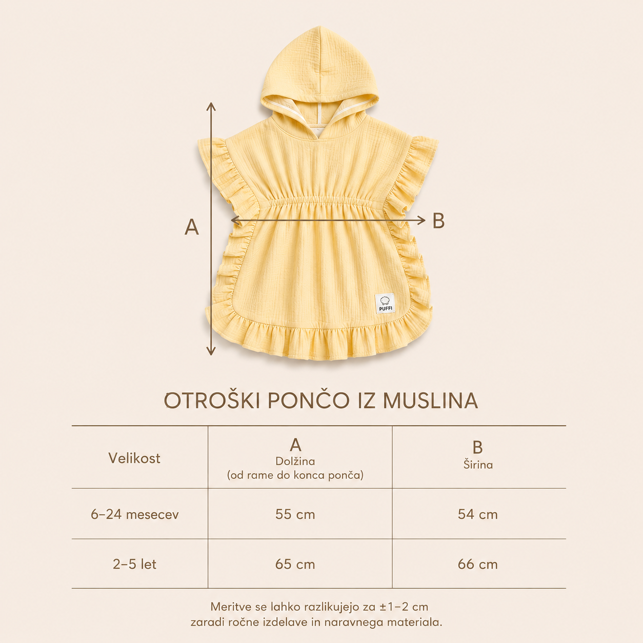 Otroški Kopalni pončo MUSLIN z naborki - Butter - PUFFI
