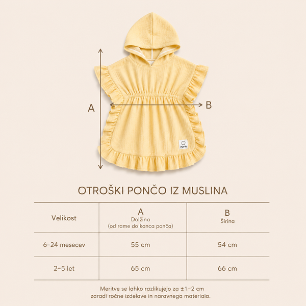 Otroški Kopalni pončo MUSLIN z naborki - Butter - PUFFI