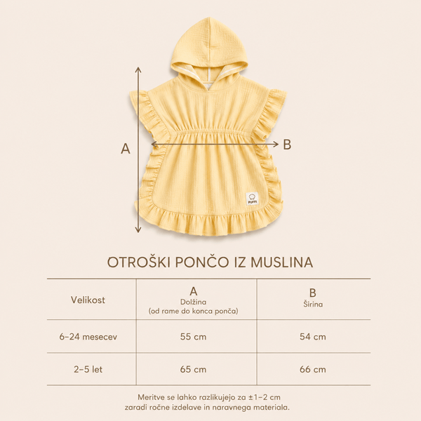 Otroški Kopalni pončo MUSLIN z naborki - Butter - PUFFI