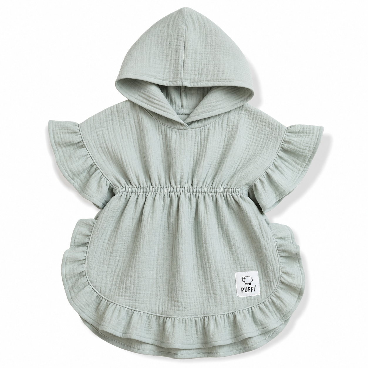 Otroški kopalni pončo MUSLIN z naborki – MINT - PUFFI