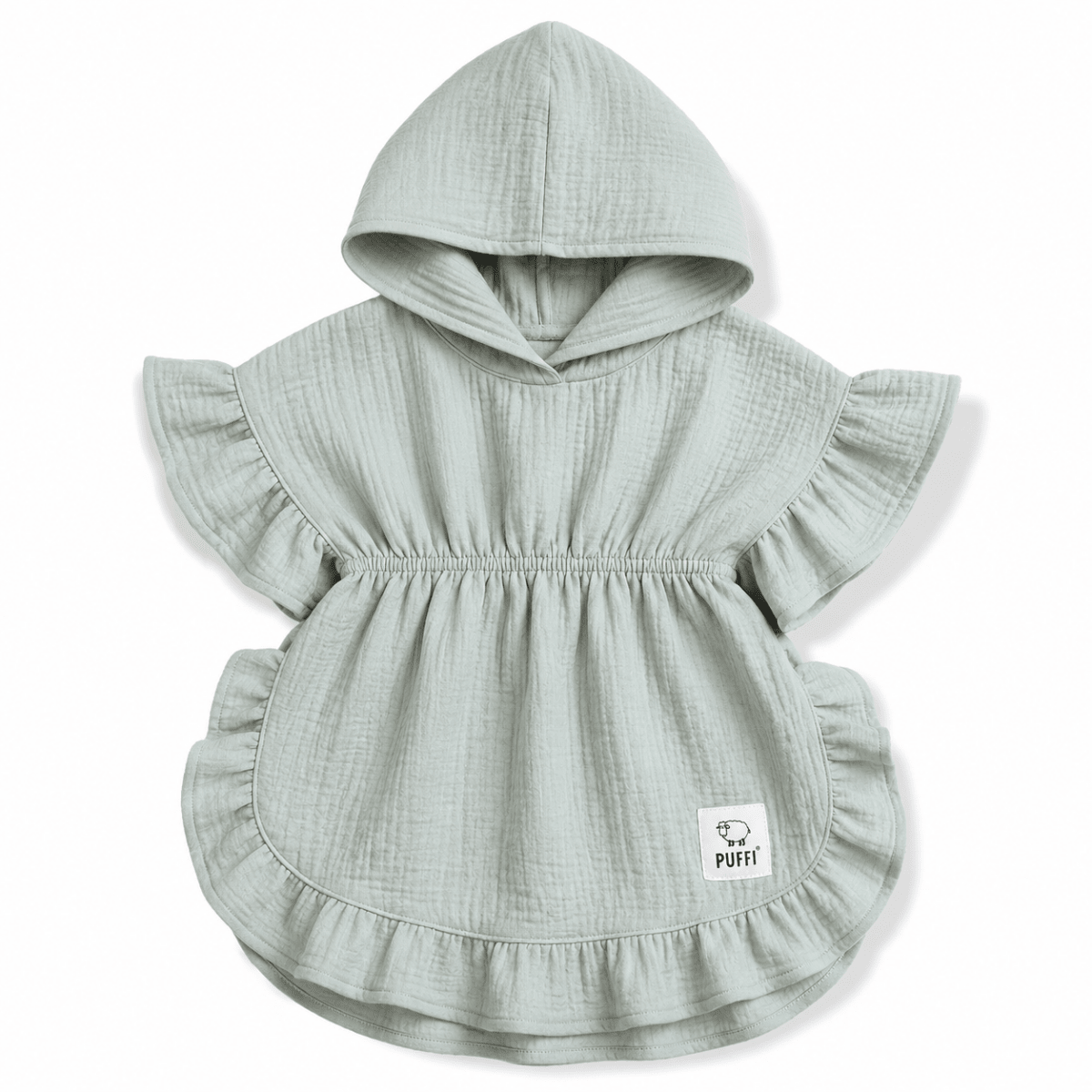 Otroški kopalni pončo MUSLIN z naborki – MINT - PUFFI