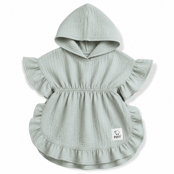 Otroški kopalni pončo MUSLIN z naborki – MINT - PUFFI