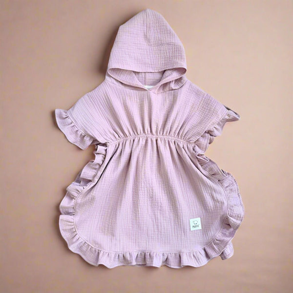 Otroški Kopalni pončo MUSLIN z naborki - ROSE - PUFFI