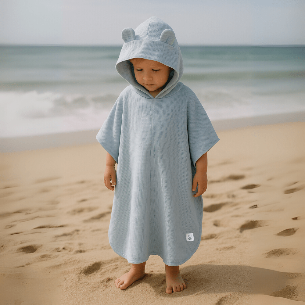 Otroški Kopalni pončo z ušeski, BABY MODRA - PUFFI