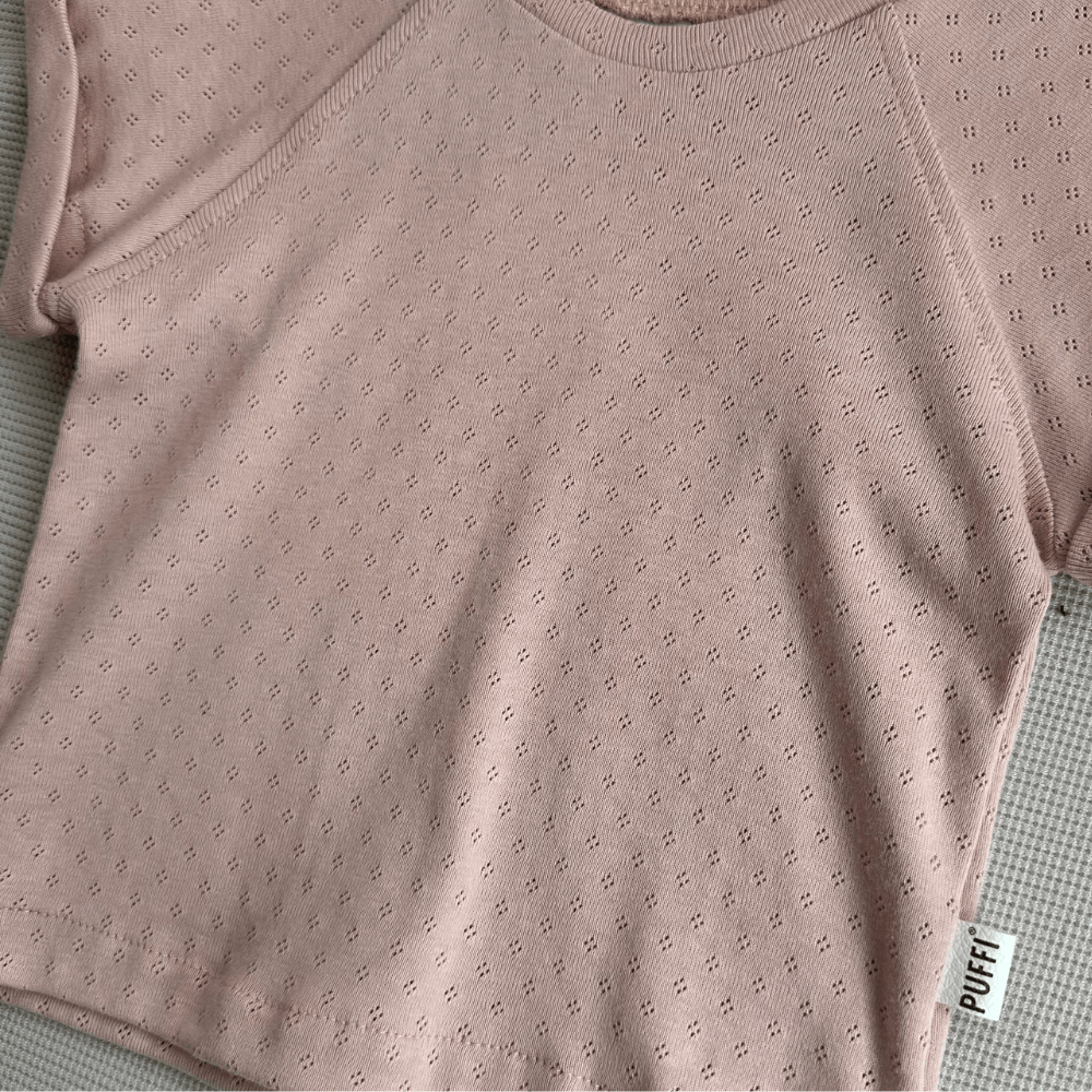 Otroški kratki rokavi - Pletenina Pointoille Roza - PUFFI