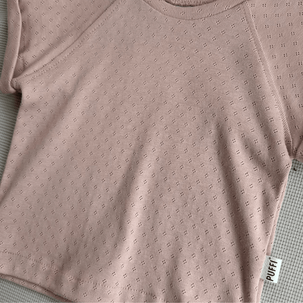 Otroški kratki rokavi - Pletenina Pointoille Roza - PUFFI