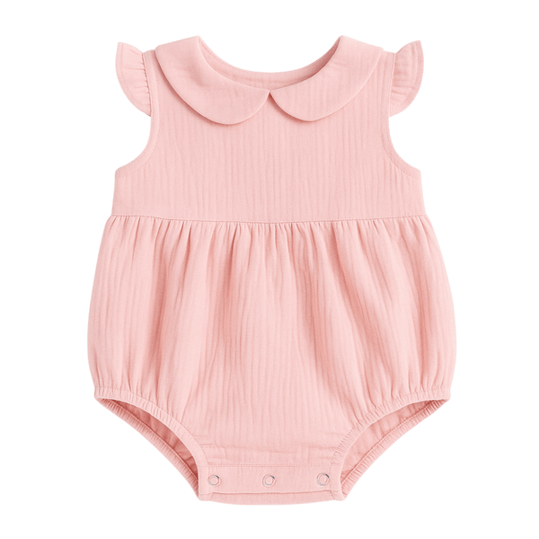 Otroški muslin romper z naborki - Puder roza - PUFFI