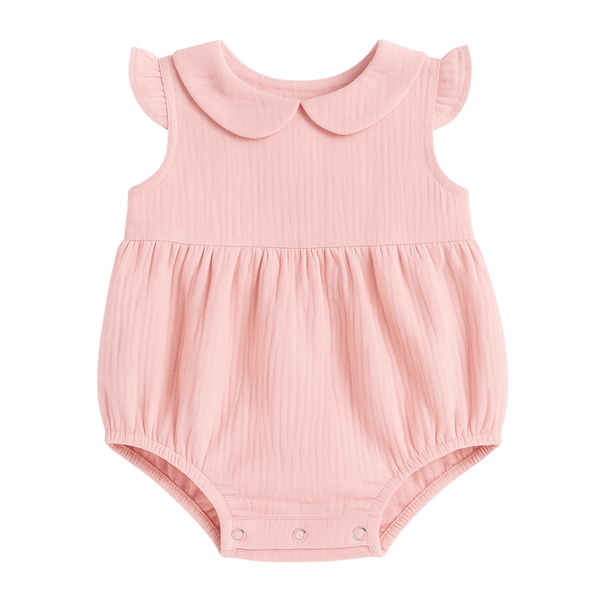 Otroški muslin romper z naborki - Puder roza - PUFFI