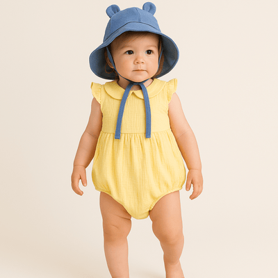 Otroški muslin romper z naborki - Yellow - PUFFI