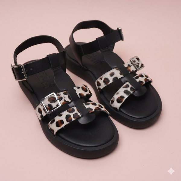 Ottaviona Black Sandal - Leopard Print