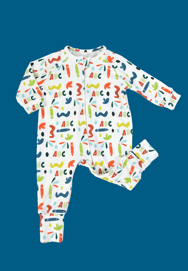 Tutina con zip in bambù - ABC - Palloncino Blu