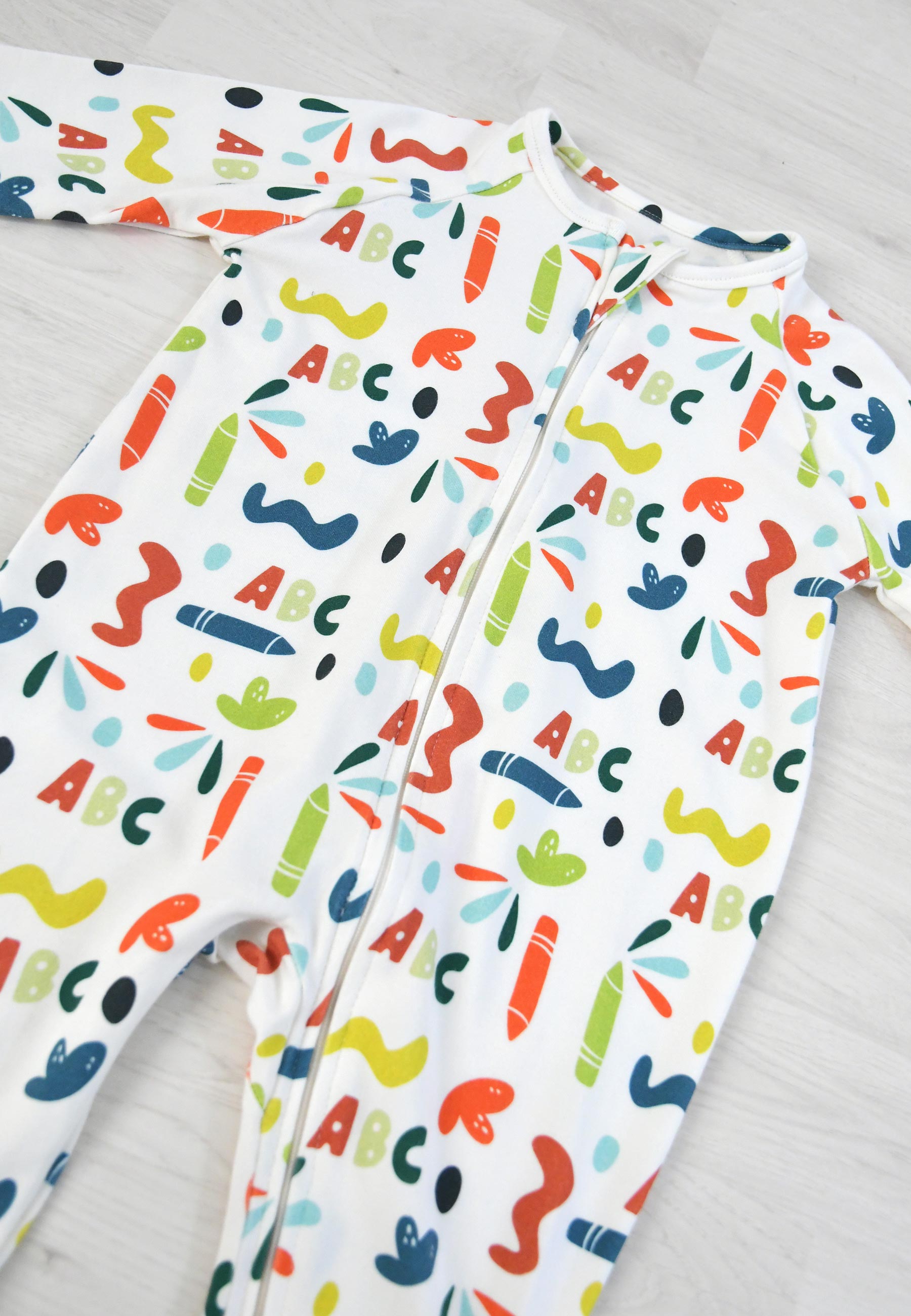 Bamboo Zip Romper - ABC - Blue Balloon