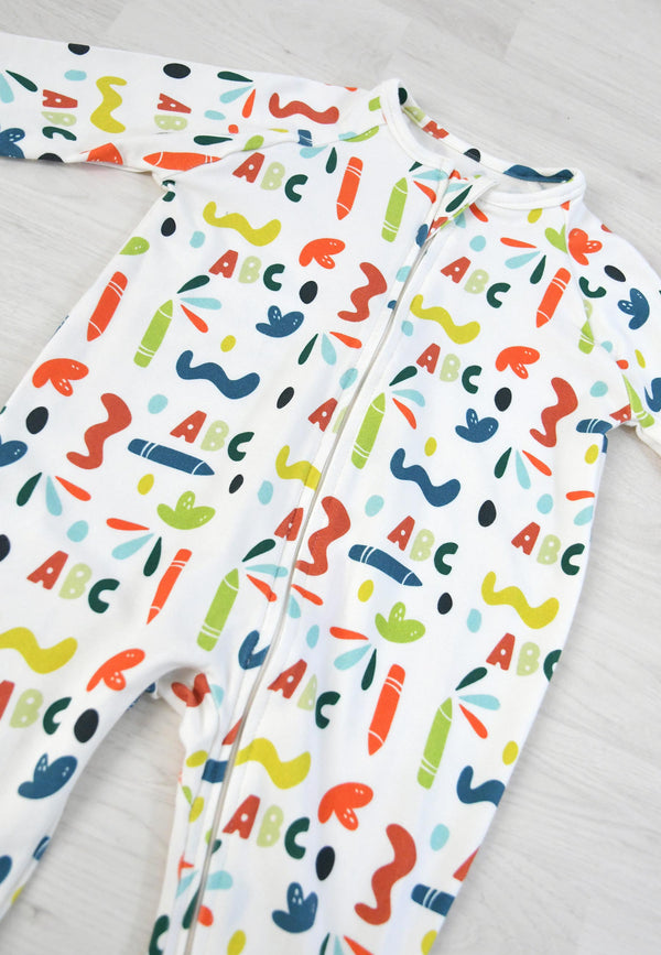 Bamboo Zip Romper - ABC - Blue Balloon