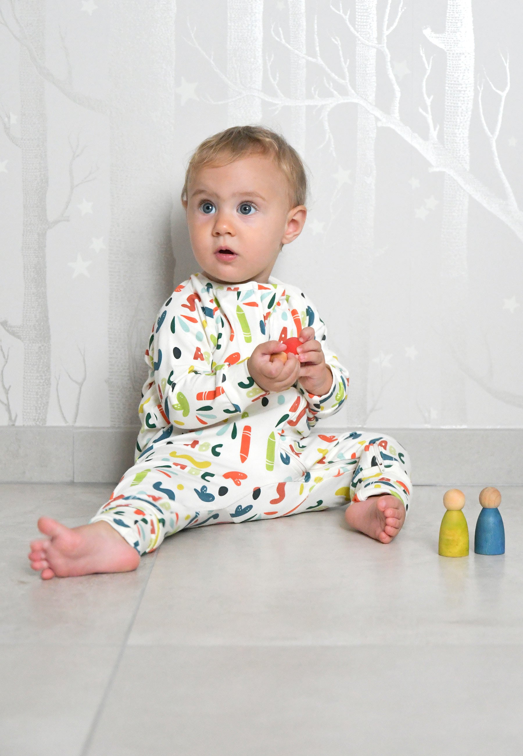 Bamboo Zip Romper - ABC - Blue Balloon
