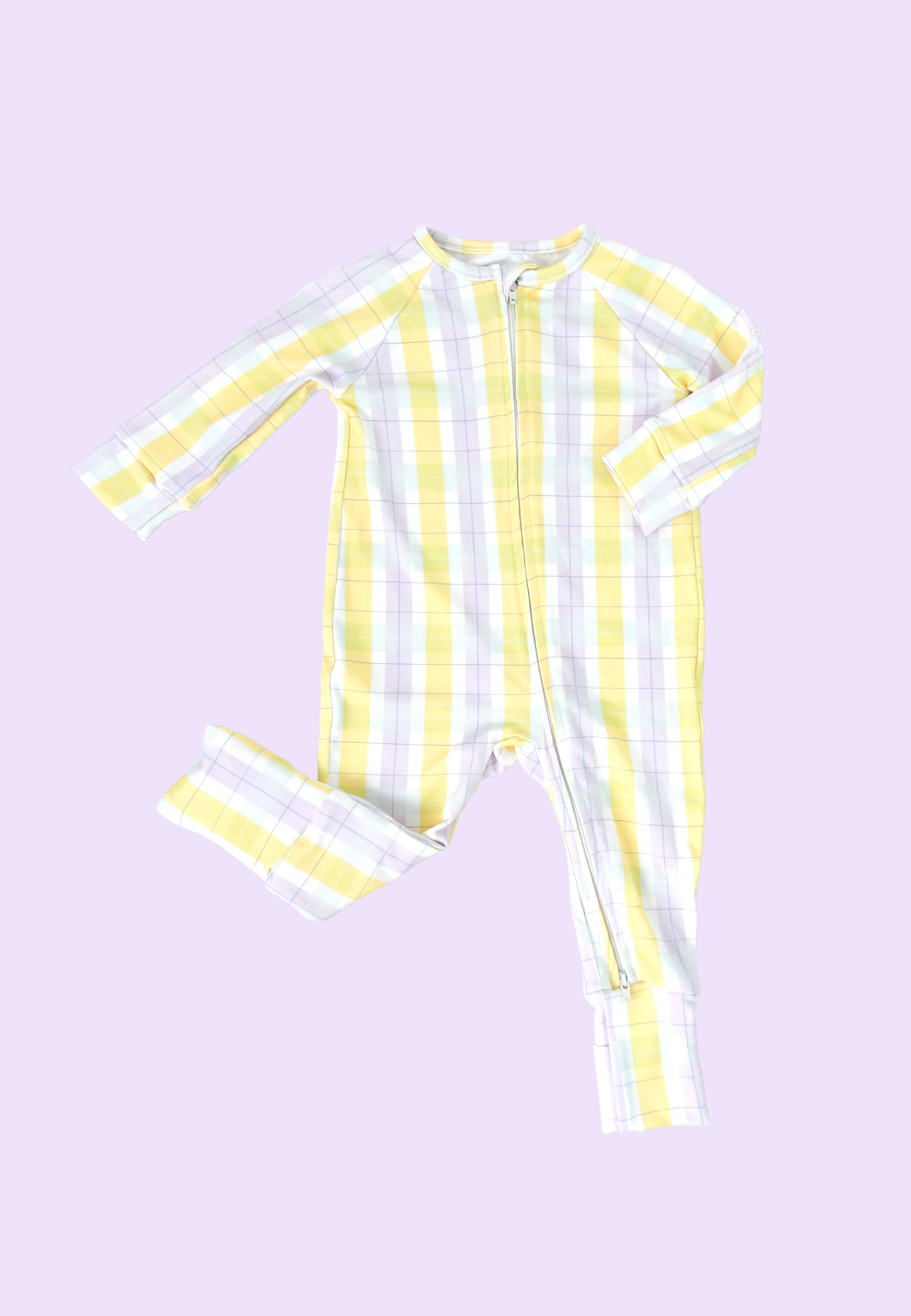 Tutina con zip in bambù - Tartan PB - Palloncino Blu