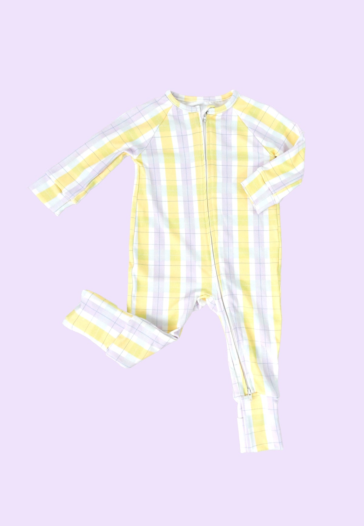 Tutina con zip in bambù - Tartan PB - Palloncino blu