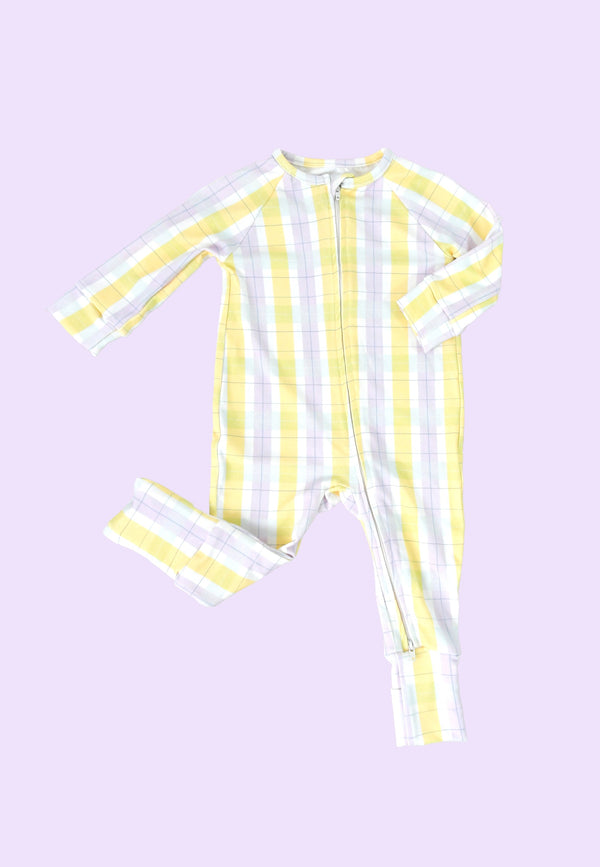 Tutina con zip in bambù - Tartan PB - Palloncino blu