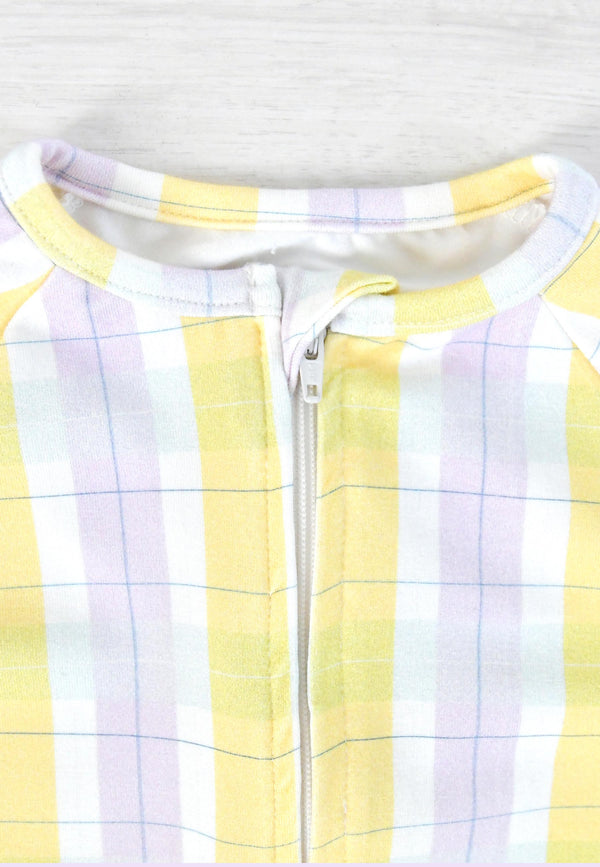 Tutina con zip in bambù - Tartan PB - Palloncino blu