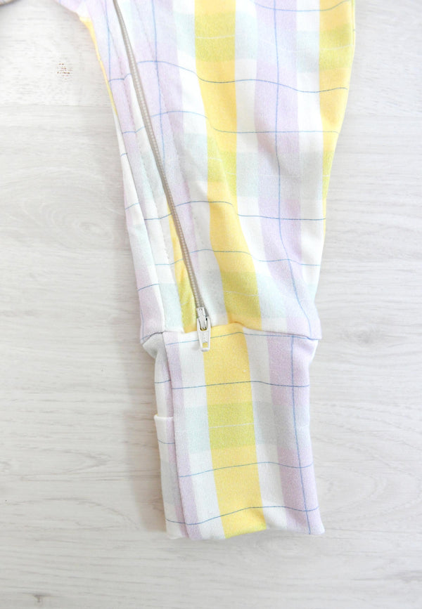 Tutina con zip in bambù - Tartan PB - Palloncino blu