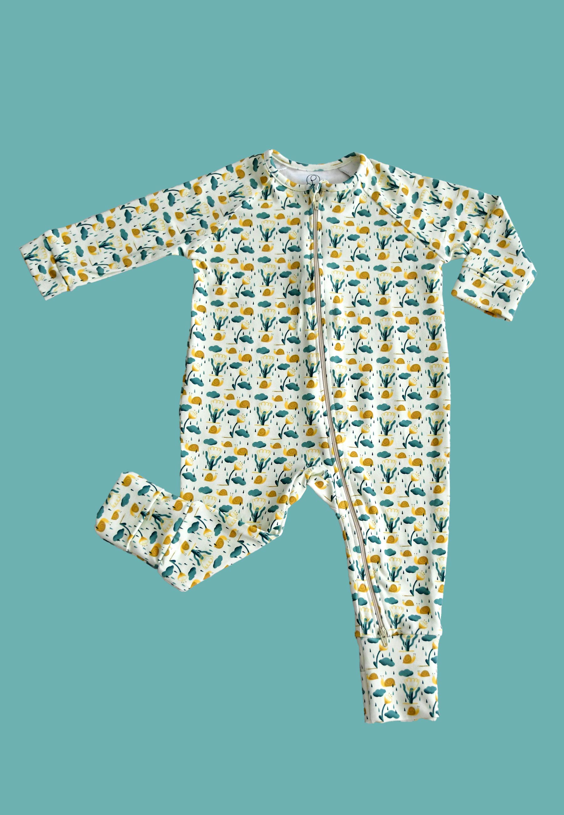 Bamboo Zip Romper - Snails - Blue Balloon